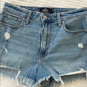 Hollister Blue Jean Shorts High-Waisted Raw Hem